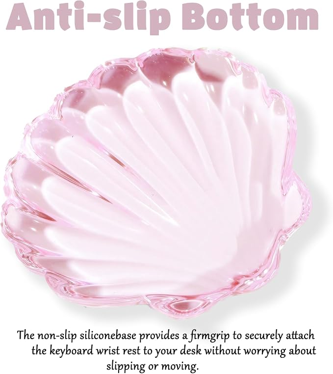 Gel Wrist Rest for Keyboard and Mouse Pink Transparent Shell Keyboard Wrist Rest Ergonomic Cute Pink Clear Cool Seashell Mouse Wrist Pad Silicone Non-Slip Support for Computer Gaming Home Office - Image 6