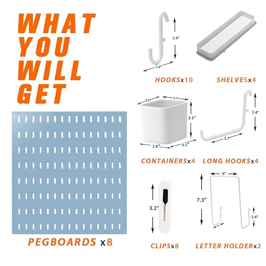 Pegboard Combination Kit, 8 Peg Boards and 30 Accessories Modular Hanging Black Pegboard for Walls, Office Wall Organizer, Keys Holder on Wall, Nursery Storage, 44"x22" Blue - Image 4