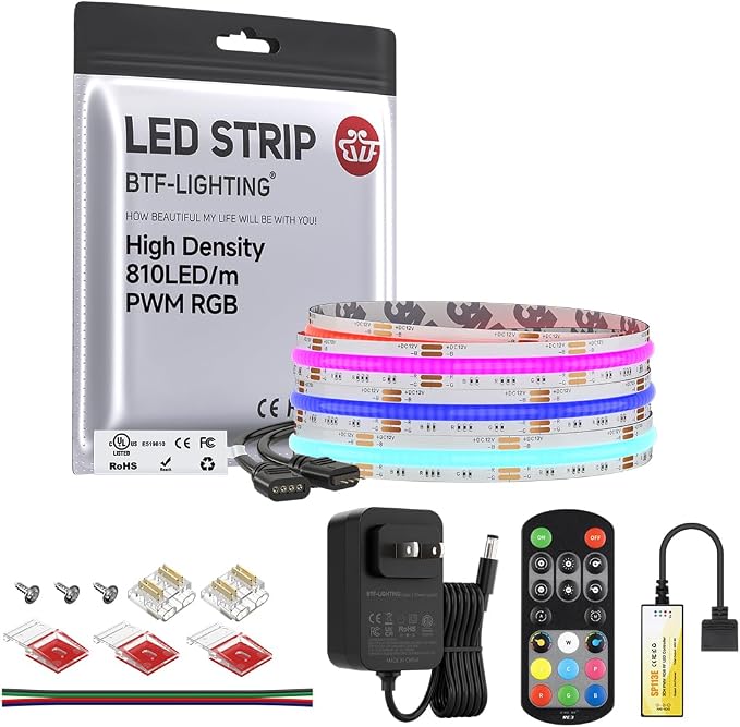 BTF-LIGHTING 9.8FT RGB Color Changing UL Listed DC12V COB LED Strip Kit by BTF-LIGHTING