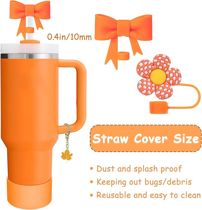 Stanley Cup Accessories Set,Including 2 Pcs 0.4in Straw Cover, 1 Silicone Spill-Proof Stopper Set of 3, 1 Cute Maple Handle Charm, 1 Silicone Boot Fits Stanley 40&30 Oz Tumbler (Tigerlily Plum) - Image 2