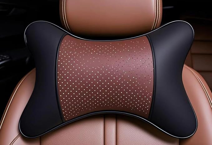 Car Neck Pillows Both Side Pu Leather 2pieces Pack Headrest Fit for Most Cars Filled Fiber Universal Car Pillow (Coffee) - Image 2