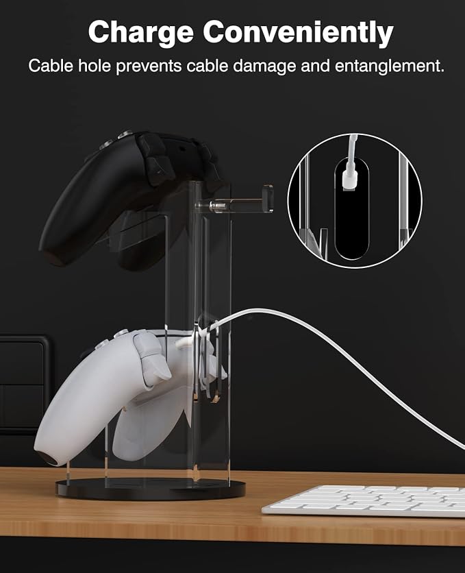 MoKo Universal Game Controller & Headset Stand, 2-in-1 Holder Acrylic | Premium acrylic, crystal clear. 2-in-1 for controller and headset. Non-slip base. Fits Switch, PS5, PS4, Xbox. - Image 4