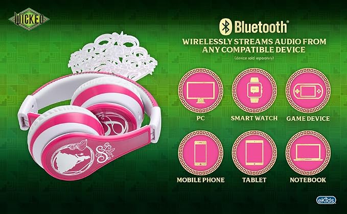 Wicked Glinda Bluetooth Headphones for Kids, Wireless Headphones for School, Home or Travel - Image 7