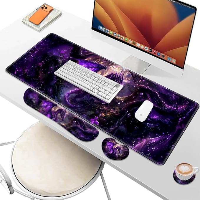 Desk Pad and Keyboard Wrist Rest, Large Mouse Pad + Keyboard Pad+Mouse Wrist Support, Non-Slip Desk Mat Protector for Office, Home 31.5×11.8 Inches Anime Dragon - Image 6