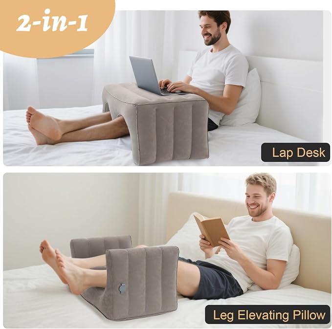 Inflatable Reading Pillow, Laptop Lap Desk with Inflatable Bag, Adjustable Gaming Pillows for Bed, Couch, Floor, Portable Leg Elevation Pillow for Comfortable Reading, Working, Crocheting - Image 3