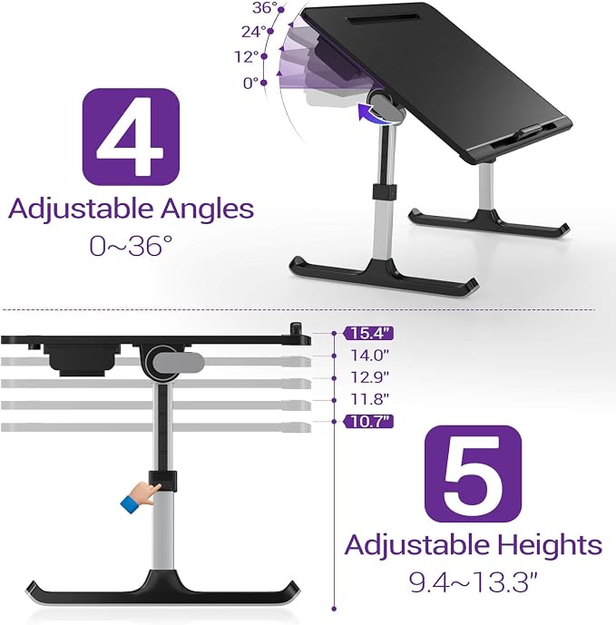 NEARPOW XXL Bed Table Tray, Adjustable Laptop Lap Desk for Couch, Gray - Image 2