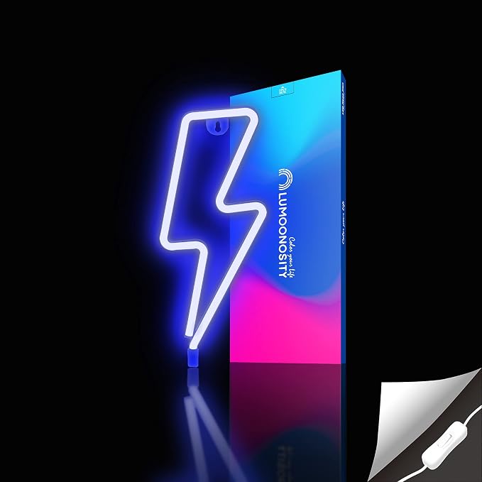 Lumoonosity Lightning Bolt Neon Signs, USB Powered Led Lightning Bolt Light with On/Off Switch, Lightning Neon Sign for Wall Decor, Hanging Led Signs, Neon Lights for Bedroom, Gaming Room Setup - Image 3