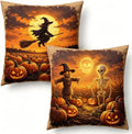 Halloween Throw Pillow Covers, Linen, 18x18 Inch, Set of 2, Witch and Skeleton Pumpkin Design, Machine Washable by Unknown
