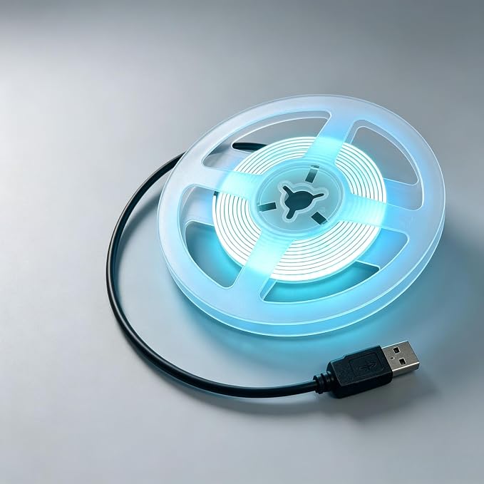 Ultra-Narrow 3mm USB-C COB LED Strip Lights Self-Adhesive, for Kitchen Cabinets, Bedroom, Gaming Desk (Lcy Blue, 4ft) by Unknown