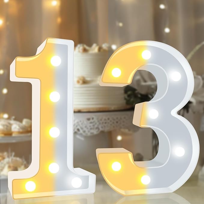 Pooqla 13th Birthday Decoration for Girls Boys, Decorative LED Light Up Numbers, Marquee Numbers 13 Sign for Party Backdrop 13th Wedding Anniversary Decor, Warm White and Cool White Number 13 - Image 7