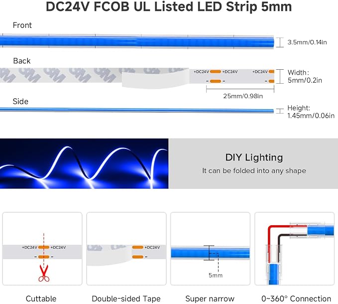 BTF-LIGHTING UL Listed Blue Color 5mm Width FCOB COB LED Strip Light - Image 5
