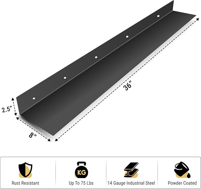 SIMOND STORE Black Metal Shelf 36" X 8" X 2.5" Wall Mount Shelf for Storage - Image 3