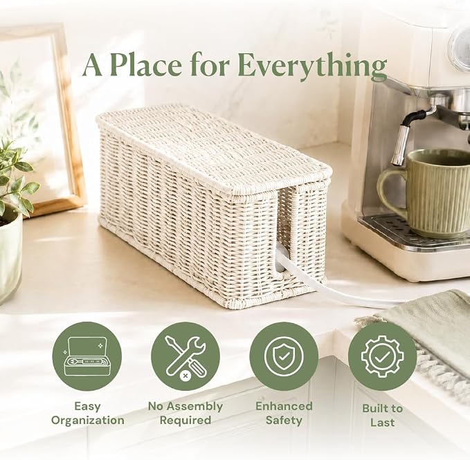Cable Management Box, Handmade Rattan Cord Organizer for Power Strip - Image 3