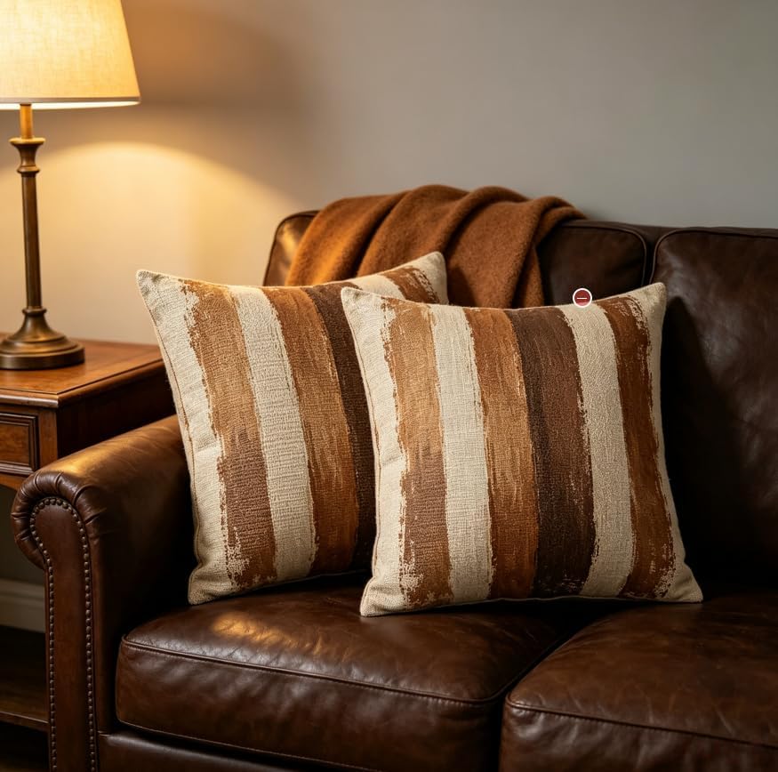 Linen Throw Pillow Covers Brush Stripe 18x18in Set of 2 - Image 6