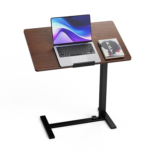 Mobile Standing Desk Adjustable Overbed Table, Pneumatic Height Adjustable Rolling Laptop Desk with Hidden Wheels, 0-180°Tilt Top Rolling Computer Cart Foldable for Home Office, Craft & Study, Brown by SimpleDeluxe
