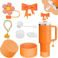 Stanley Cup Accessories Set,Including 2 Pcs 0.4in Straw Cover, 1 Silicone Spill-Proof Stopper Set of 3, 1 Cute Maple Handle Charm, 1 Silicone Boot Fits Stanley 40&30 Oz Tumbler (Tigerlily Plum) by Vikgle