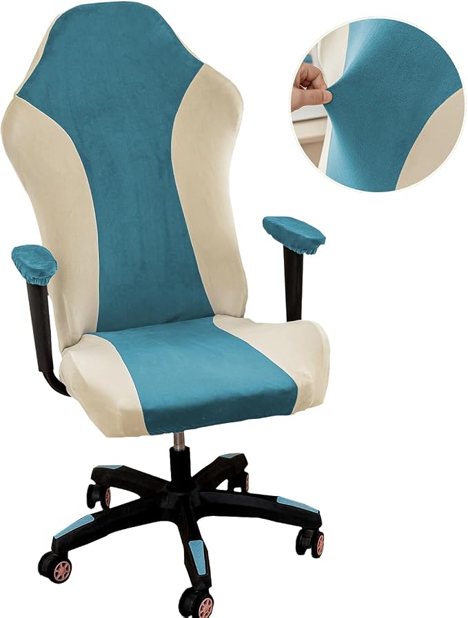 Lavish Cover Velvet Stretchable Gaming Chair Cover, Washable, Anti-Scratch Slipcover with Armrest Protection, Cat Scratch Proof for Office and Computer Chairs(No Chair, LightBlue) by LavishCover