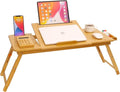 Lap Desk COIWAI Laptop Table Bamboo Writing Eating Bed Tray Adjustable Angle Height Foldable Desk Tray with Tablet Slot Drawer Breakfast Coffee Tea Table for Sofa Couch Floor Large Size by 100NaturalBambooFurniture