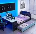 Bellemave Full Size Gaming Bed with Desk and USB and Twin Size Trundle, Wood Gamer Bed, Full Beds with Desk, Black+Cloud Blue by Bellemave