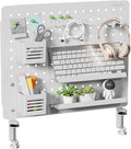 PEGZONE Clamp on Desk Pegboard, 20.4" x 16.5", with 15 Accessories, White | Magnetic Metal Peg Board, Desk Organizer for Office Gaming Home, Privacy Panel, Large by Pegzone