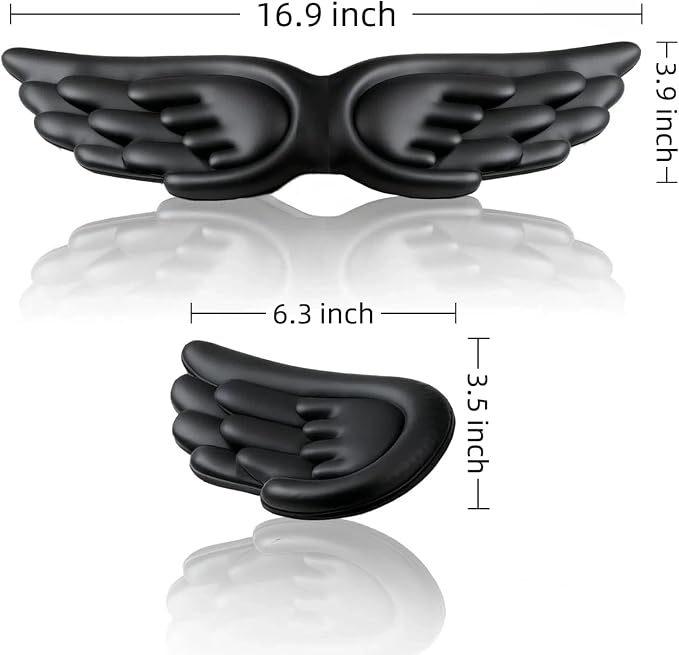 inbesk Angel Wing Wrist Rest Ergonomic Memory Foam Wrist Rest for Computer Keyboard Mouse Set, Cute Gaming Keyboard Cushion Hand Support PU Leather Surface Anti-Slip Waterproof Dirt Resistant (Black) - Image 2