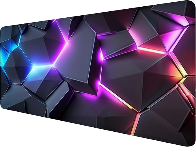 Neon 3D Geometry Desk Pad Mouse Pad Colorful Crack Cool Extended Gaming Mouse Pad Mat with Stitched Edge Non-Slip Base Big Mouse Pad Office Computer Keyboard Laptop Home 31.5"x11.8" by Unknown