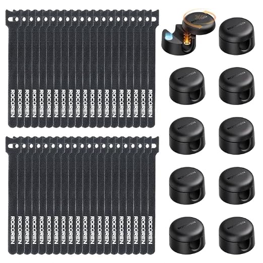 Rocoren 50‑Pack Rotatable Cable Clips & Cord Straps Cable Management Kit by Rocoren