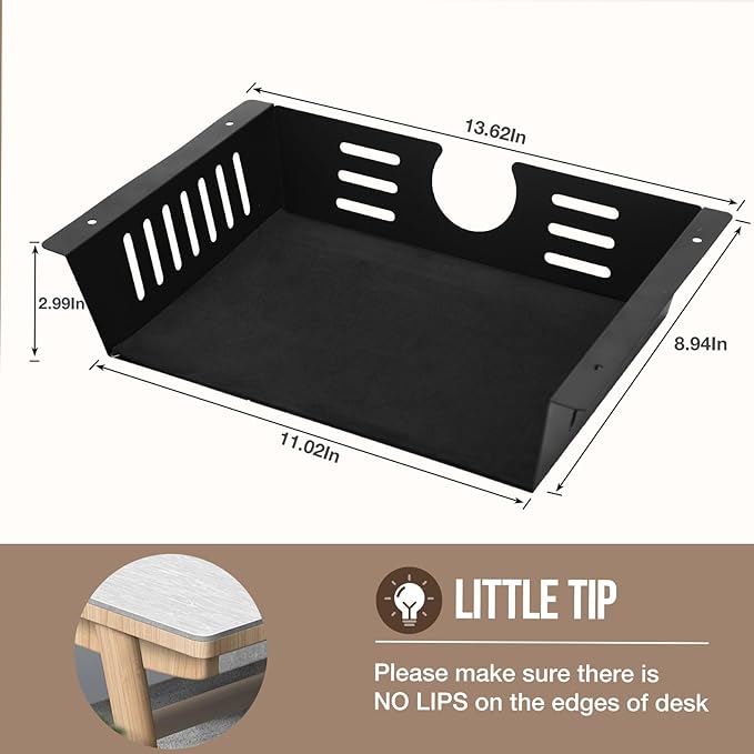 2 Pack Under Desk Shelf - Under Desk Storage Shelf Metals,Under Desk Organizer - Black Under Shelf Storage for Office Tables & Workstations（11 Inch） - Image 2