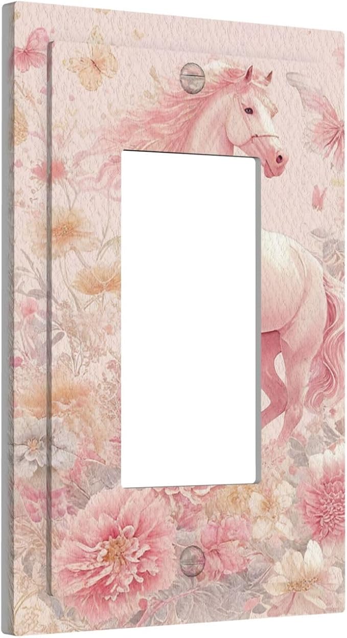 Decorative Outlet Covers Fantastical Pink Horse and Flowers 1 Gang Rocker Light Switch Covers Single Gfci Wall Plate Electrical Receptacle Switchplate Plug Faceplate for Bedroom Decor - Image 2
