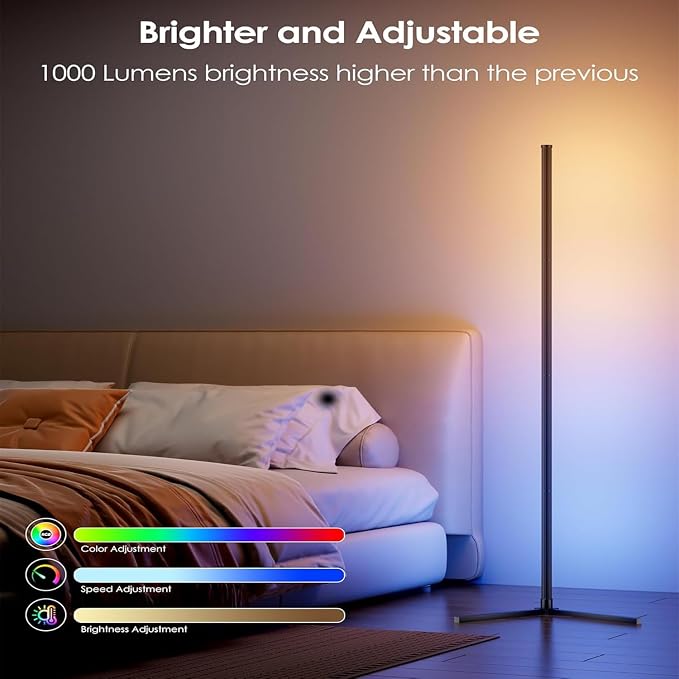 LED Floor Lamp, RGB Corner Floor Lamp with APP Remote Control,Black Standing Lamp with 16 Million Colors Changing Ambience Light with Music Sync,DIY Mode for Living Room, Bedroom (1) - Image 7