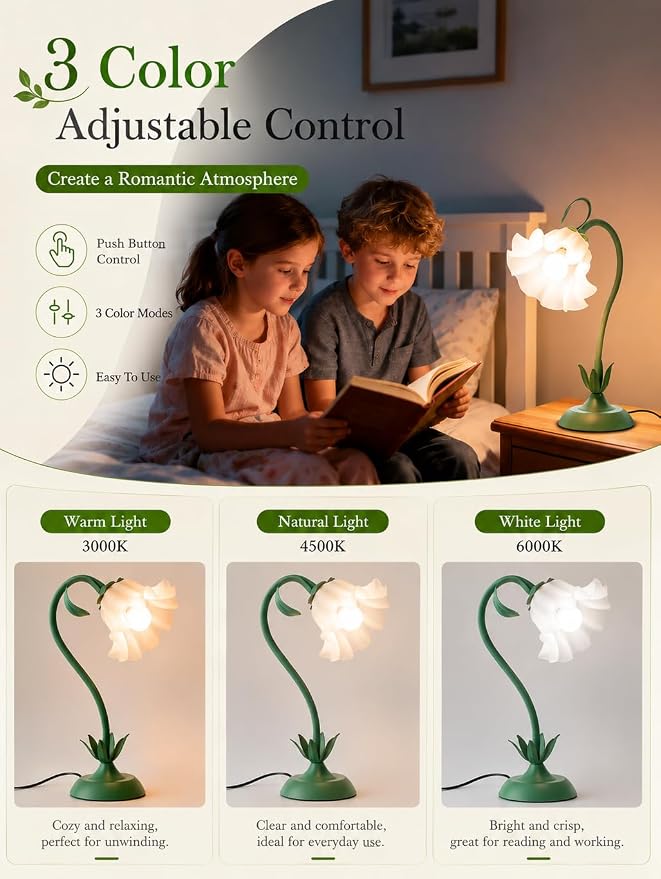 WERFOP Flower Table Lamp Cute Desk Lamp for Bedroom Home Decor - Image 2