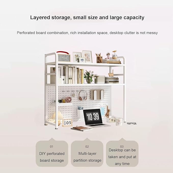 Pegboard For Desk Stand, Desks Organizer With Peg Board, Table Gaming Home Work Desk Extender Storage Rack, For Bedroom, Study, Kitchen, Office, Black, 95 * 68cm/37.5 * 27in - Image 5