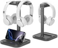 KDD Dual Headphone Stand for Desk - Rotatable Headset Hanger with Phone Holder - Removable Non-Slip Base for Gamers Desktop Accessories by KDD