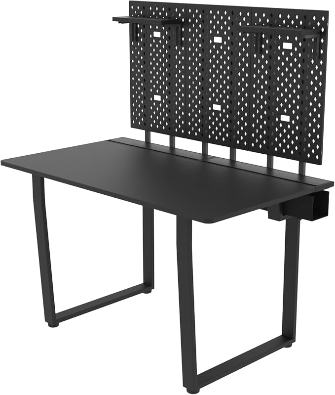 Dezctop Bifrost Series Gaming PC Computer Desk with Shelves, Large Workstation for Gamers or Home Office with Pegboard, Built-in Cable Management, Stainless Steel Frame (Ash Black, 47W x 28D) by Dezctop