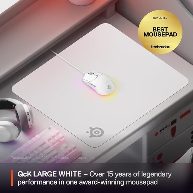 SteelSeries QcK Cloth Gaming Mouse Pad - Exclusive Micro-Woven Surface - Optimized for Gaming Sensors - Maximum Control - Size L - White - Image 2