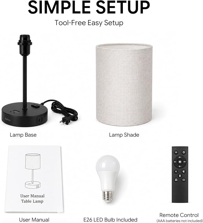 BySea Dimmable Desk Lamp with Clock, Remote, USB Ports, AC Outlet, Black - Image 9