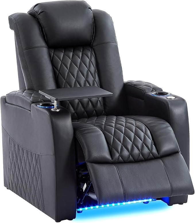 comfiroom Top-Grain Leather Home Theater Seating, Dual-Motor Power Recliner by comfiroom