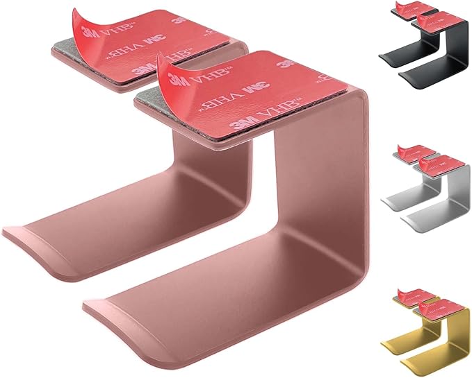 Aluminum Under-Desk Headphone Hanger with Strong Adhesive (2 Pack, Pink) by MtJun