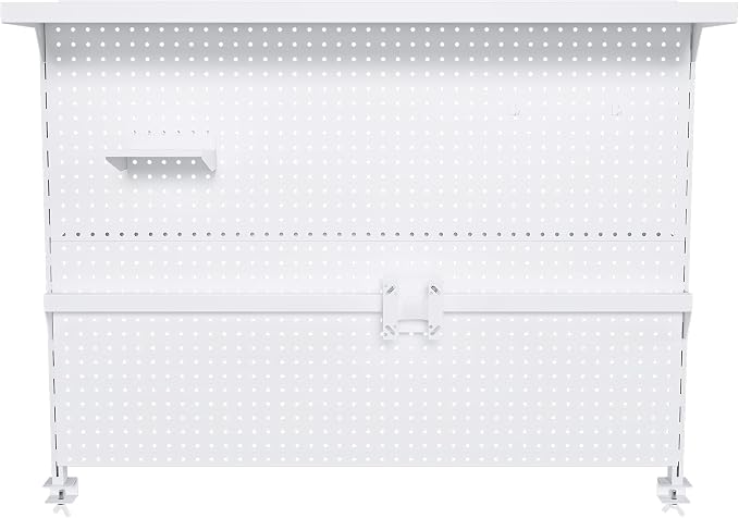 Clamp-On Desk Pegboard with Single Monitor Stand, 43x35 Inch Steel Peg Board Organizer with Hooks & Movable Panel for Gaming & Office, White - Image 3
