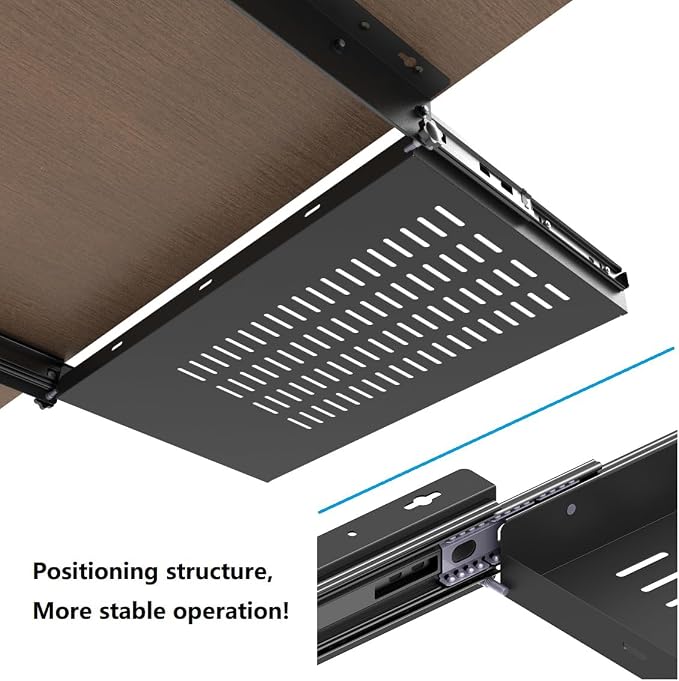 21 inch Sliding Under Desk Laptop Mount Tray with Air Vents - Image 4