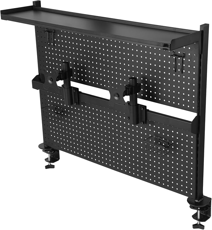 51 X 34 Inch LED Steel Clamp On Desk Pegboard with Monitor Stand Hanging | Modular Organizer Storage Shelf Privacy Panel Computer Accessories Holder For Office Dorm Home Gaming Workbench Decor - Image 9