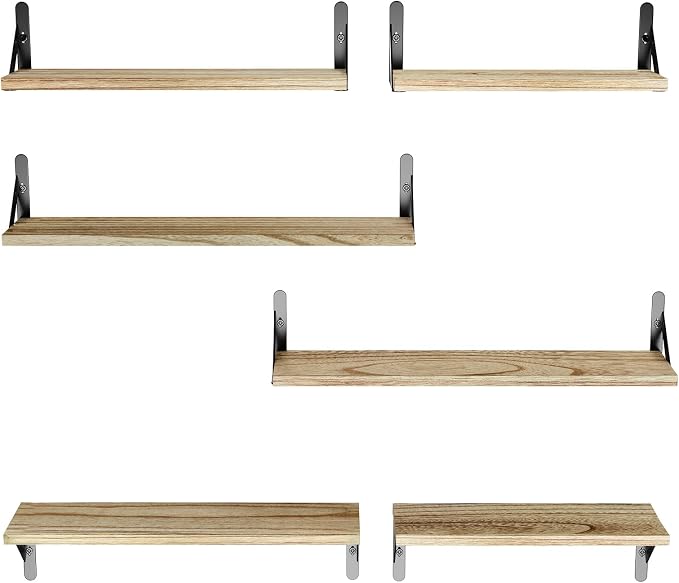 Amada Solid Paulownia Wood Wall Shelves, Large Size, 6 Pcs, Natural Wood - Image 8