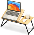 FISYOD Foldable Laptop Desk for Bed Couch, Adjustable Split Lap Desk with Cup Holder, Portable Lightweight Bed Table Tray, Heavy-Duty Laptop Stand for Working, Writing, Reading and Eating - Oak by FISYOD