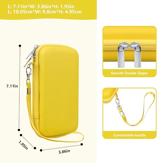 Supmay Hard Carrying Case Compatible with Nintendo DS Lite NDSL, Gameboy Advance Games Storage Holder Travel Bag with Mesh Pocket for USB Charging Cable, Stylus, Earphones, Game Cartridge, Yellow - Image 3