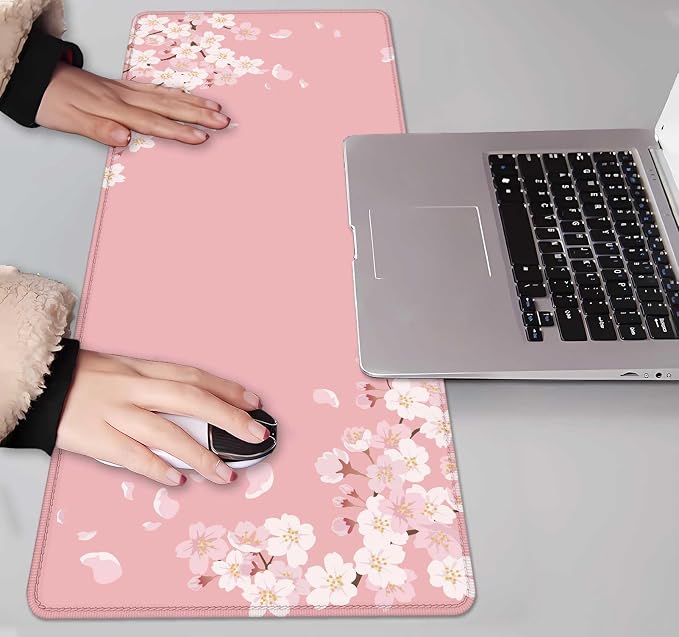 IMAYONDIA Pink Japanese Desk Mat, Cherry Blossom Large Gaming Mouse Pad, Non-Slip Rubber Base Mousepad for Women, Desk Pad for Work, Game, Office, 31.5x11.8 Inch- Sakura Flowers Aesthetic - Image 7