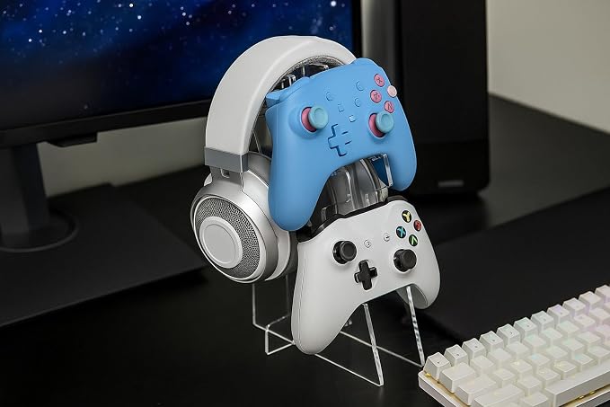 Headphone Stand and Controller Stand-2-in-1 Headset Holder & Dual Gamepad Organizer for Desk, Universal Gaming Desk Accessories for PS5, Xbox Series X/S, Switch - Clear Acrylic - Image 6
