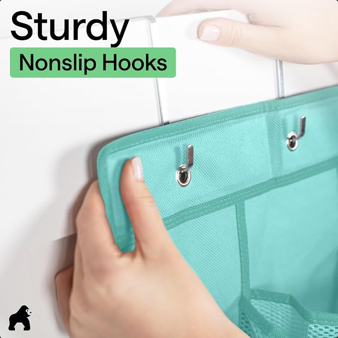GORILLA GRIP Over the Door Shoe Organizer, 24 Large Pockets, Turquoise - Image 9