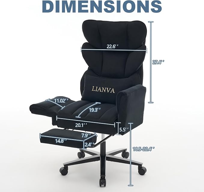 Big and Tall Office Chair, Reclining Executive Desk Chair, Cross Legged Ergonomic High Back Computer Gaming Chair with Flip Armrests Lumbar Support Footrest, Black Vanity Chair - Image 2
