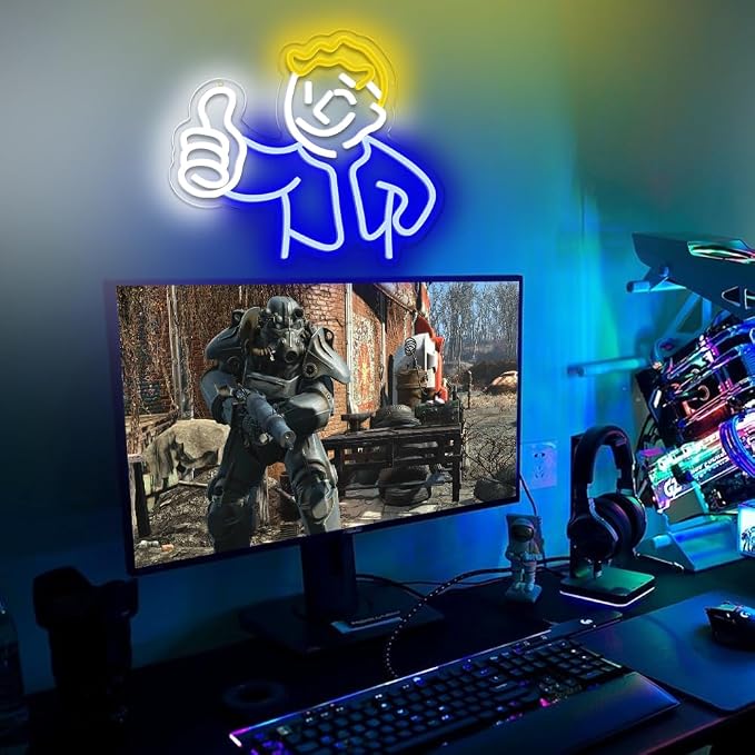 Gaming Neon Sign Vault Boy Neon Signs for Wall Decor Game Neon Light Gamer Mave Cave Bedroom Vault Boy Neon Light LED Signs for Wall Light Up Game Neon Signs for Gamer - Image 4