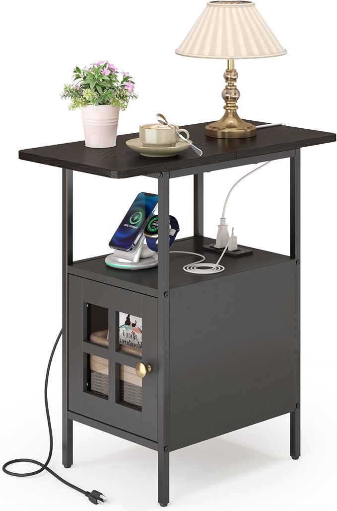Narrow Side Table with Charging Station 3-Tier End Table with USB & Outlets - Image 7
